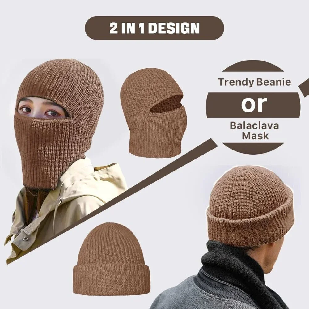 Men's Beige Balaclava Ski Mask Beanie Ski Face Mask Winter Warm Skull Cap